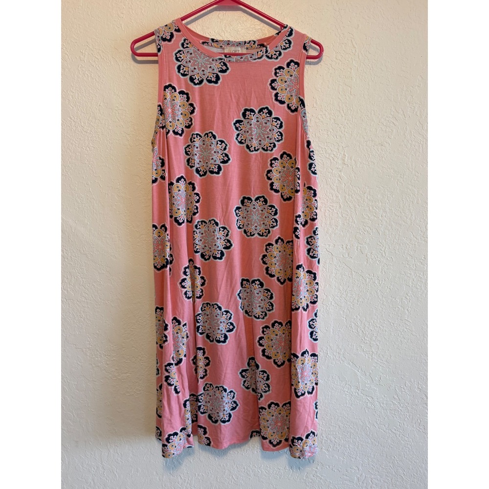 Loft Outlet Pink Floral Medallion Sleeveless Shift Knit Dress Large L